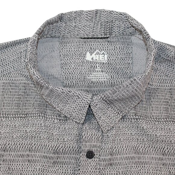 REI CO-OP Mens Size Large Gray Vented Geometric Print Fishing Hiking Camp Shirt - Picture 5 of 9